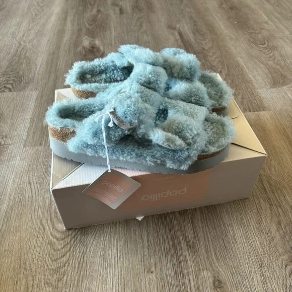 Birkenstock Free People Papillio Sandals Womens 39 US 8 Sherpa Big Buckle Blue - Picture 7 of 8